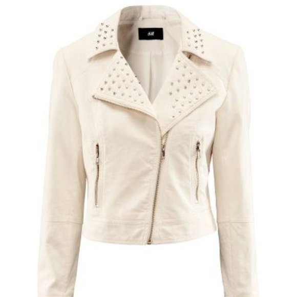 H&M White Studded Canvas Moto Jacket - Picture 1 of 9